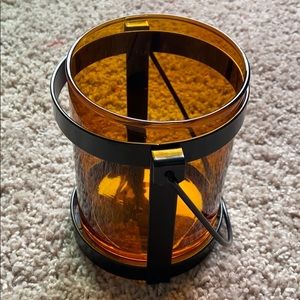 Amber glass vase with holder